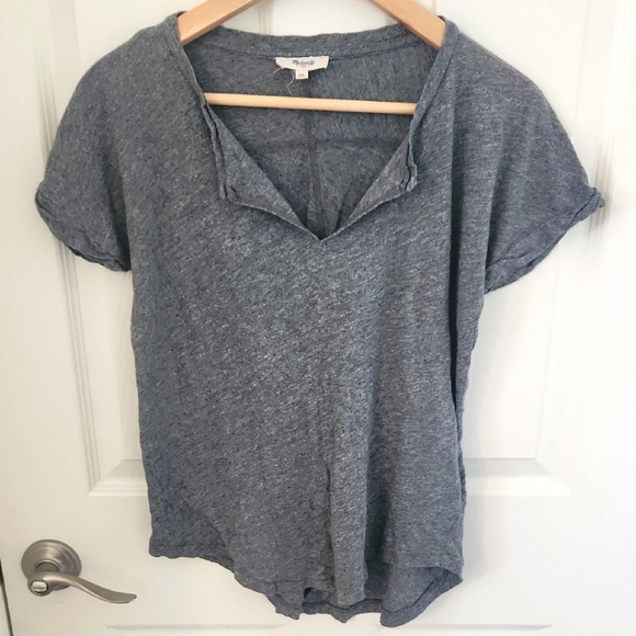 Madewell Tops - Madewell Henley Gray Women's Shortsleeve V-neck Top XS Comfy Casual